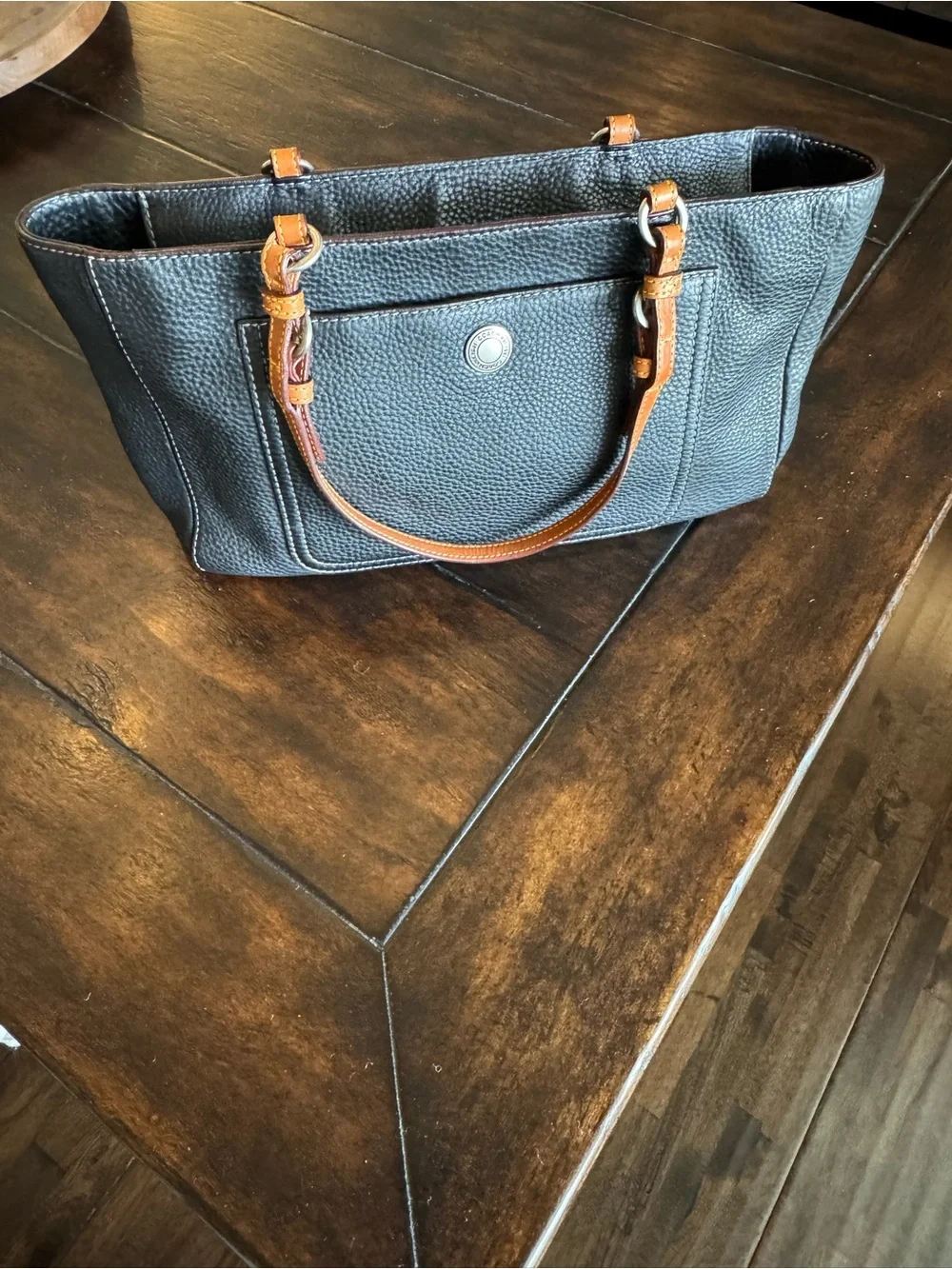 Coach Chelsea Black Pebbled Leather Shoulder Bag with Brown Handles